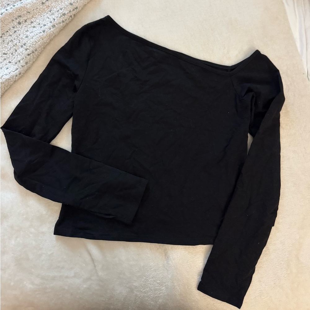 Black Off-Shoulder Asymmetrical Top